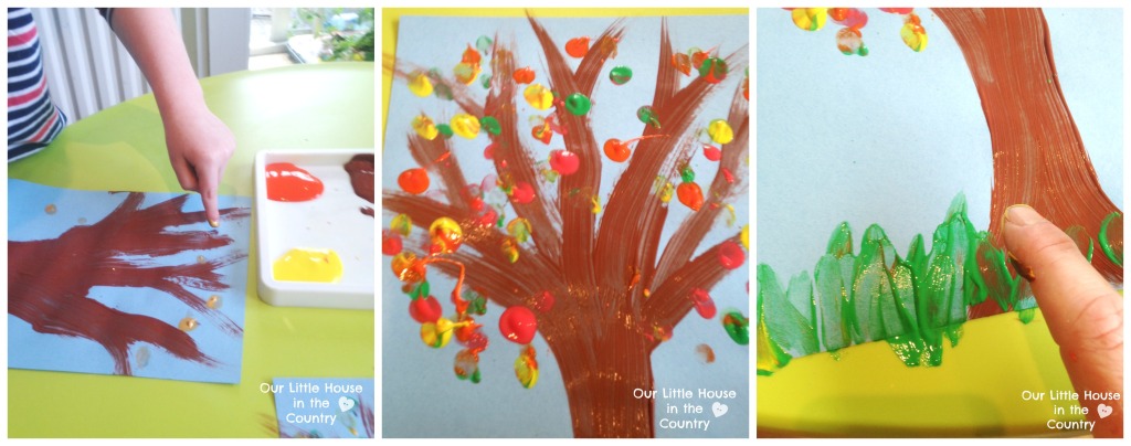 Finger Print Autumn Trees - Fall Art Activities for Kids - Our Little House in the Country #autumn #fall #fingerpainting #artactivities