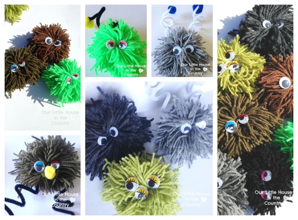 Fuzzy Wuzzy PomPom Monsters - Easy Halloween Craft for Kids - Our Little House in the Country 1