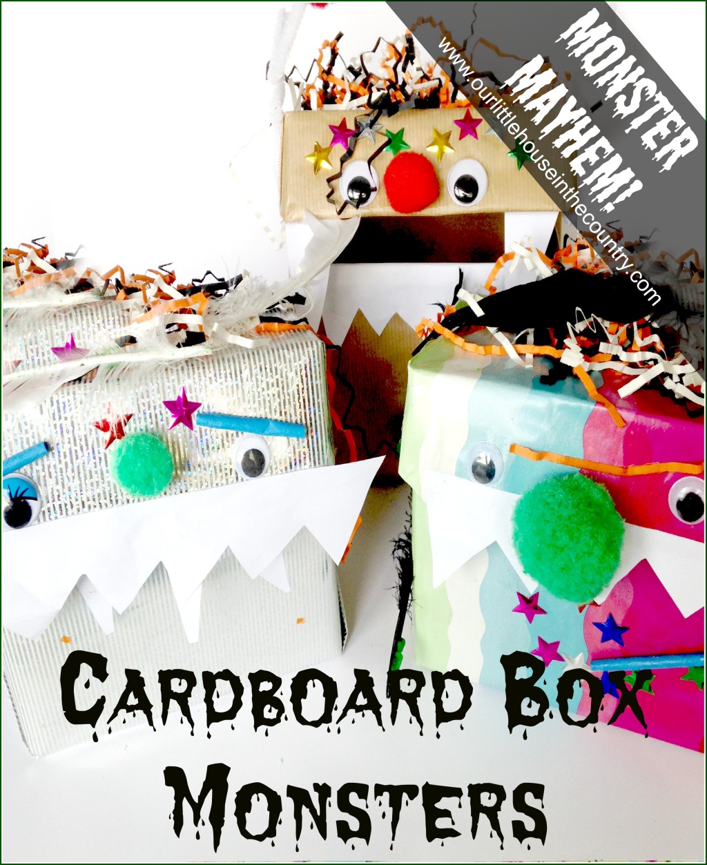 Monster Madness - Cardboard Box Monsters - Halloween Craft for Kids - Our Little House in the Country