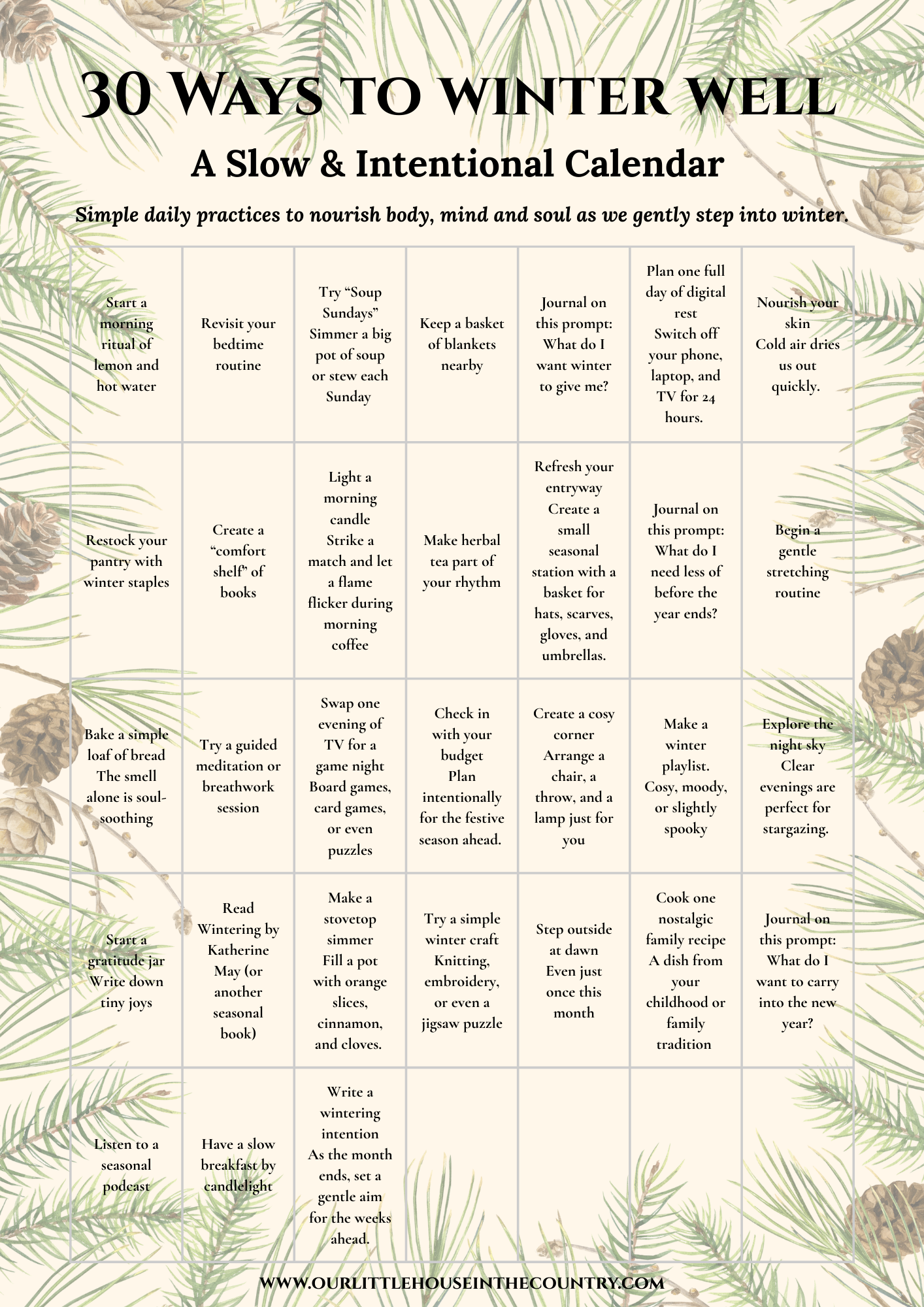 30 Ways to Winter Well - An Intentional Calendar for November - Our ...