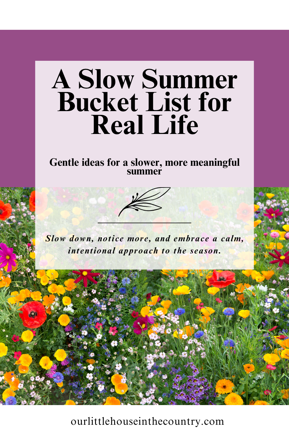 Woman sitting outdoors in a peaceful garden on a warm summer morning with tea, surrounded by flowers and greenery, representing slow summer living and simple seasonal moments.